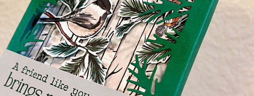 Winterly Tree Tops 3D Frame Card with birds for a friend, Stampin' Up!